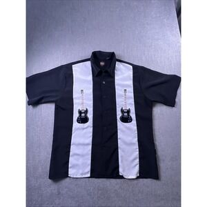 Vintage Gibson Tour Wear Shirt Men's L Black White Rockabilly Bowling Button Up